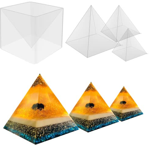 3 transparente Pyramidenformen für Harz, 3 Stück 11,9 cm, 15,2 cm, 19,1 cm, innere große Pyramiden-Silikonformen für Epoxidharz + 1 Stück Kunststoffrahmen, Pyramidenform, Silikon-Pyramidenform für