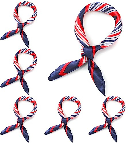 Hicarer 6 Bufandas Cuadradas de Seda Imitada de Cuello de Azafata Mujer Marinero Náutico de Rojo Blanco Azul, Estilo Clásico (Estilo Fresco)