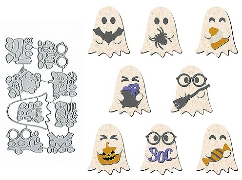 Happy Halloween Spider Ghost Metal Die Cuts,Happy Halloween Skull Ghost Pumpkin Cutting Dies Cut Stencils for DIY Embossing Photo Decorative Paper Dies Scrapbooking Card Making