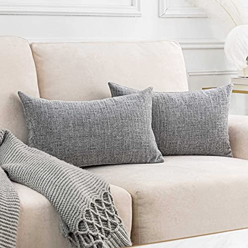 Home Brilliant Rectangle Cushion Covers Decorative Pillow Cases for Sofa, Handmade Chenille Plush Velvet 30x50 Cushion Cover, 30 x 50 cm, Pack of 2, Grey White