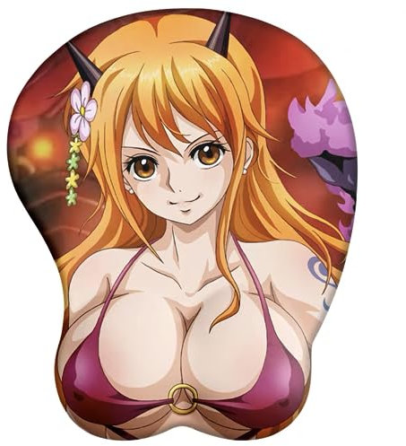 One Piece NaMi 3D Tapis de Souris de Gaming | Tapis de Souris 3D Sexy sur la Poitrine en Silicone | en Silicone avec Repose-Poignet en Tissu 2 Voies antidérapant