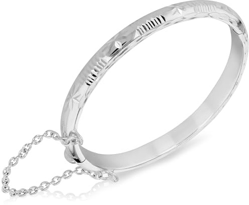 Tuscany Silver barnarmband av sterlingsilver med fin diamantslipning, 5 mm, mönstrad, 40 mm