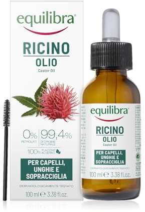 Equilibra Capelli, Olio di Ricino da Spremitura a Freddo, Castor Oil, Per Capelli Unghie e Sopracciglia, Naturalmente Ricco di Antiossidanti e Vitamina E, Dermatologicamente Testato, 100 ml