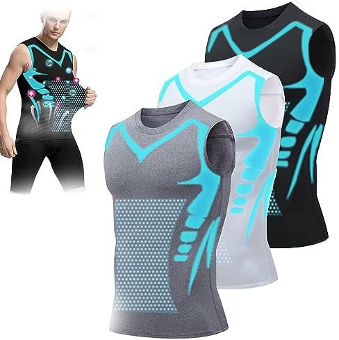 Algasan ION Body Shaper pour Hommes, Body Shaper Minceur Ventre Gilet Compression Thermique Chemise Débardeur Shapewear,L, 3pcs