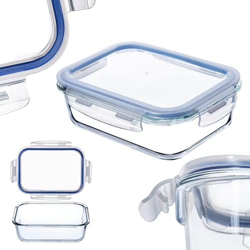 KADAX Boîte en Verre avec Clips de Fermeture pour Conservation Alimentaire, Récipient Transparent avec Couvercle Hermétique (Rectangulaire, 640 ml)