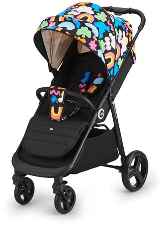 Kinderkraft GRANDE PLUS Kinderkraft buggy von Geburt bis 22 kg, Zusammenklappen mit einer Hand, Liegeposition, großes Verdeck mit Fenster, alle 4 Räder gedämpft, geräumige Sitz, Happy shapes