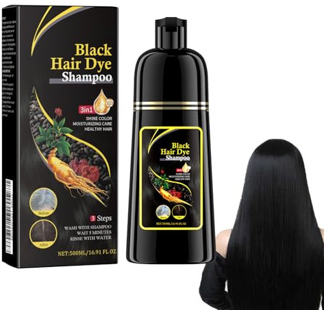 Black Hair Shampooing,Instant Black Hair Shampooing 3 En 1,Shampooing Colorant Pour Cheveux Noirs,Shampoing Colorant Noir,Shampooing Teinture Instantanée Pour Cheveux Pour Hommes Et Femmes-500ML