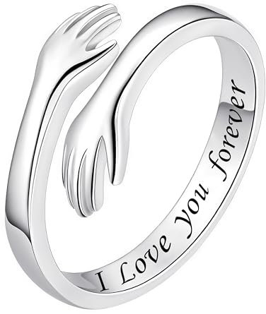 Umarmung Ring für Damen, 925 Sterling Silber Ringe I Love You Forever Versprechensringe Verstellbare Fingerring Stapelbare Freundschaftsringe Schmuckgeschenke