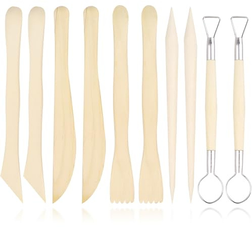HDGSAFD Lot de 10 outils d'argile, accessoires d'argile, outils de poterie, outils de modélisation d'argile, outils de modelage d'argile (couleur bois)