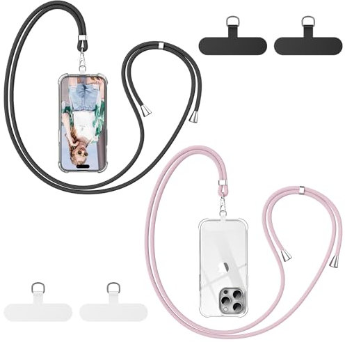 caslord Handyband Universal, 2 Stück Handyband und 4 Universelles Pad, Handy band mit Hülle kombinierbar, Einstellbar und Abnehmbar- Schwarz+Roségold