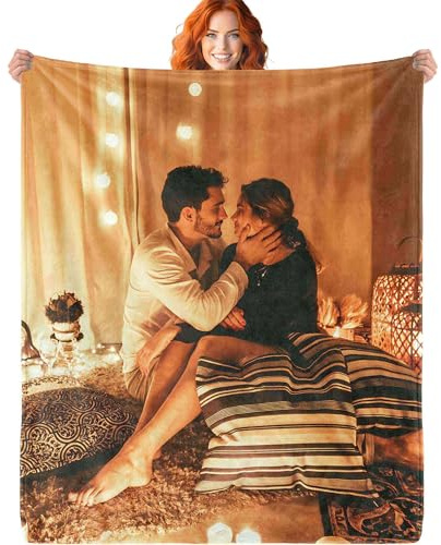 ERICAT Couverture personnalisée pour bébé avec photo et texte - Couverture douillette personnalisée avec photo - Cadeau pour maman, papa, couple, petite amie, ami