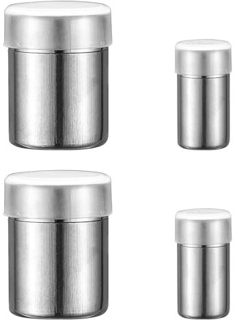 4 Stück Edelstahl Streuer, Kakaostreuer Cappuccino, Tragbar Salzstreuer Klein mit Deckel, Staubzuckerstreuer, für Schokolade, Puderzucker, Zucker, Salz, Kakao, Mehl, Kaffee