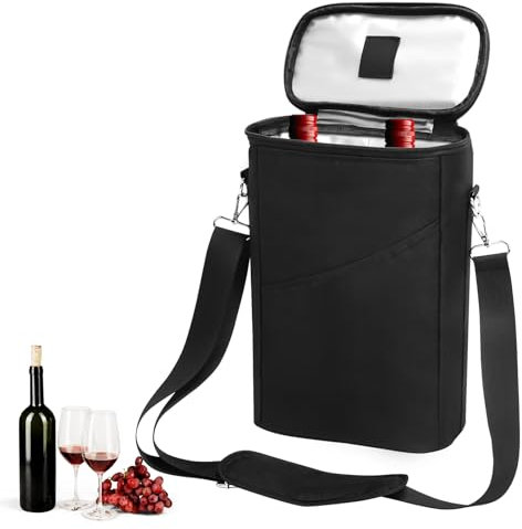 mumisuto Borsa Refrigerante Per Bottiglie Di Vino, Borsa Per Il Trasporto Di Vino Impermeabile, Borsa Termica Imbottita Per Vino Staccabile, Ordinare E Contenere 2 Bottiglie Di Vino