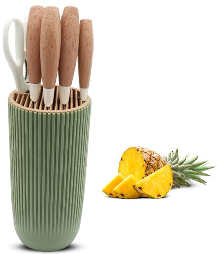 Home Vista 6-Piece Knife Set/Comes with Freestanding Storage Block/Sharp Stainless Steel Kitchen Knives/Scissors/Non-Stick Ideal for Chopping, Slicing & Everyday Cooking (Green)