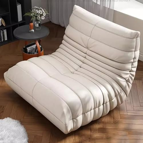 WHOOLEFUN Ergonomischer Boden-Loungesessel, Gelber Samt, Caterpillar Design, 83x100x62 cm, mit Lendenunterstützung (Weiß)