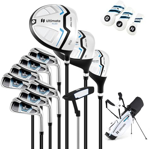 COSTWAY Komplett Golfschläger Set Herren, 15 teilges Golf Set Rechtshänder mit Golftasche & Regenhaube, Golfschlägersätze mit Driver, #3 Fairway-Holz, Hybrid, Eisen & Putter (Weiß)
