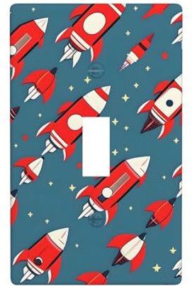 Cartoon Rockets Print Switch Plate Covers,1 Gang Wall Plate Single Toggle Light Switch Cover Plate