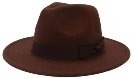 JTKSSCS Bred brätte Fedora Melonhatt för kvinnor, enfärgad, jazzstil, perfekt för en bröllopsfest eller kyrka, höst- och vinterkollektion, kaffe, 56