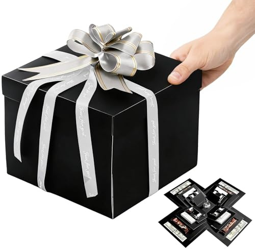 YFaith Caja de regalo creativa de cumpleaños, caja sorpresa de 5 capas | caja sorpresa negra para cumpleaños, aniversarios y San Valentín