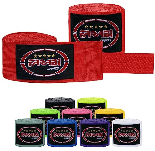 Farabi Sports Kinder Boxing Bandage 2,5 Meter lang boxbandagen - Box Bandages mit Paar für MMA, Muay Thai, Training, Kickboxen und Kampfsport (Red)