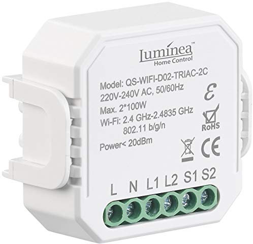 Luminea Home Control WiFi Dimmer: WLAN-Unterputz-2-Kanal-Lichtschalter & -Dimmer, App, Sprachsteuerung (Smart-Dimmer Unterputz, Smart-Home-Dimmer Unterputz, Universal Fernbedienung)