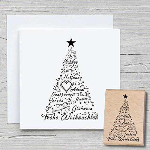 NEWSTAMPS Stempel Tanne Schrift Motivstempel aus Holz & Gummi zum Karten und Geschenke basteln, Holzstempel für Weihnachten, Weihnachtskarte, Tannenbaum, Scrapbook, Textilstempel, Deko, Freunde