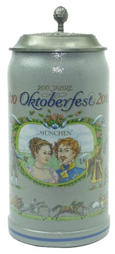 Steinfixx® - Original Oktoberfestkrug Jubiläumskrug 200 Jahre aus dem Jahr 2010 mit Zinndeckel, Zertifikat und Broschüre