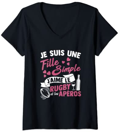 Femme Joueur De Rugby Cool Hommes Filles Rugby Et Apéros T-Shirt avec Col en V