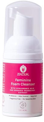 ZENZSUAL Feminine Foam Cleanser with Hyaluronic Acid & Organic Cranberry Extract – pH Balanced Feminine Wash for Sensitive Skin, Fragrance-Free Vaginal Cleanser, Hypoallergenic Intimate Care, 1 oz