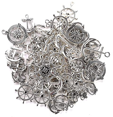 HERZWILD ankare berlock vintage roder kompass berlocker steampunk för smyckestillverkning tillbehör antik charm halsband