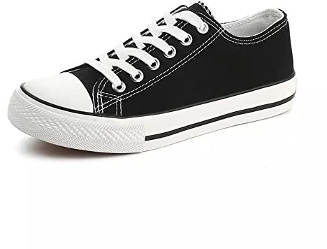 Womens Canvas Shoes Ladies Girls Trainers Plimsolls Lace Up Flat Pumps Sneakers (Black, Numeric_5)