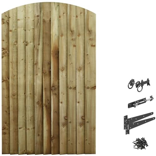 PGS Bespoke Custom Made To Measure Wooden Garden Gate/Feather Edge Arch Top 1.8m (6ft Tall (180cm),upto 1050mm wide,Ring Latch Hinge Pack,)