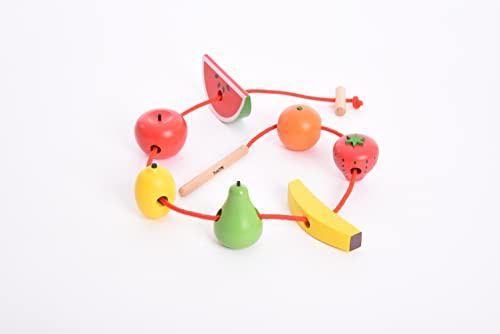 tickit Wooden Lacing Fruits – Brightly Painted Wooden Fruit Toy Set with Threader, Sensory Learning for Kids, Develops Fine Motor Skills and Healthy Eating Habits, 7-Piece Set