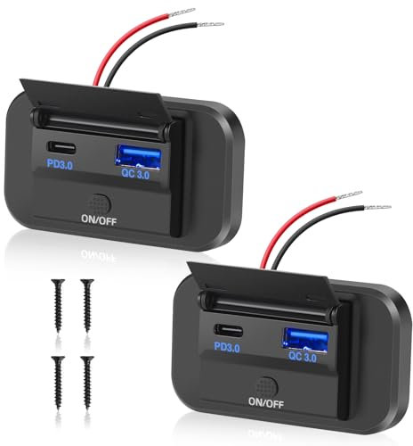 Thlevel 12V Prise de Chargeur USB Voiture 55W PD Type C et 36W QC3.0 avec Interrupteur Étanche pour 12V/24V Voitures Bateaux