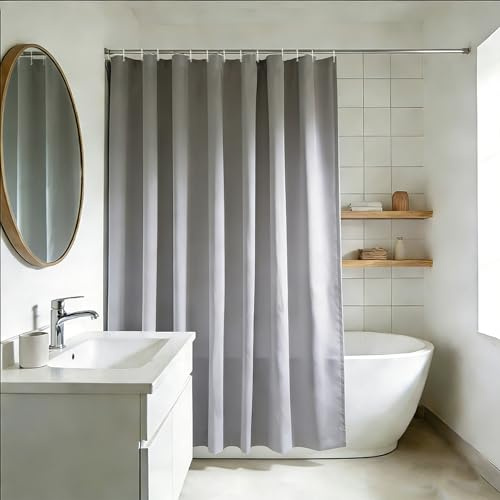 YISURE Duschdraperi, ljusgrått, av textil, för badkar, tvättbart, bredd 200 x höjd 220 cm