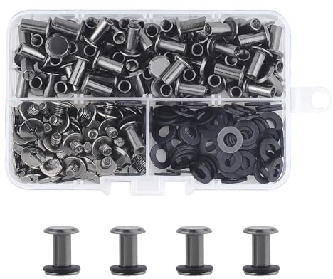 JJWNMLL 80Pcs Chicago Screw Posts,M5*10mm Rivet Binding Screws Bright Black | Metal Chicago Rivet Replacement Repair for Bags, Collar, Harness, Luggage, Purse, Dog Lead, Backpack, Belt