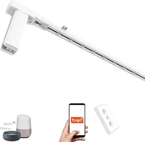 ACRIMO Motoriserad Gardinspår, Smart Skensats med WiFi-motor och fjärrkontroll, Kompatibel med Google Home, Alexa och Tuya Smart-appen, Längd upp till 5 meter (EU-kontakt)