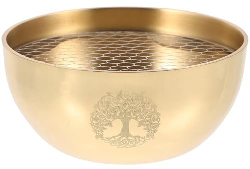 Ciieeo Tree of Life Brass Bowl Holy Bowl Worship Offering with Net for Altar or Ritual Use Incense Offerings Water Smudging
