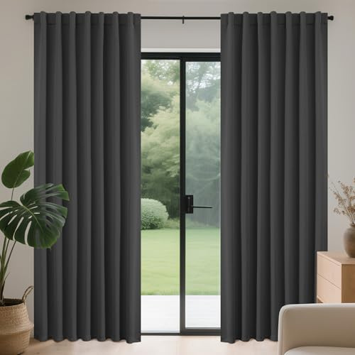 Joydeco Cortinas Opacas Modernas 2 Piezas 140x225cm, Juego de Cortinas Termicas Aislantes Frio y Calor Paras Dos Puertas Ventanas de Balcón, 85% Blackout Curtains con Trabillas Ocultas - Gris Oscuro