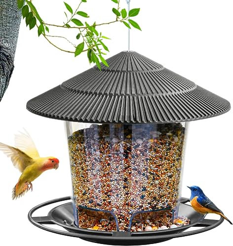 TOOSOAR Vogelfutterspender Grau - Wetterfeste Vogelfutterstation mit Dach zum Aufhängen, Futterhaus für Wildvögel im Garten & Balkon​