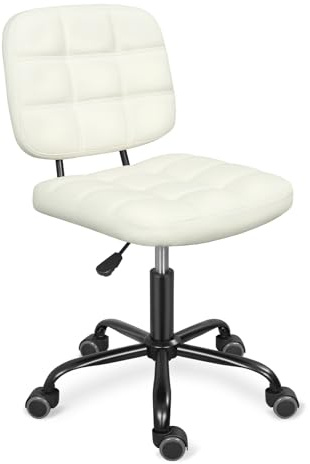 Leader Accessories Silla de Oficina, Silla de Escritorio de Oficina sin Brazos con Ruedas Ergonómica Moderna con Ruedas Giratorias de 360° Sillas de Trabajo para Computadora de Altura Ajustable Blanco
