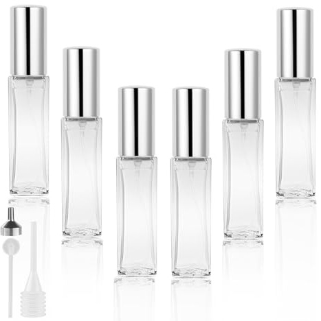 LOPHE Atomizador de Vidrio, 6 x 10ML Botella de Perfume Recargable, Portátil y Pequeño, Pulverizador de Perfume Transparente para Viaje y Cita