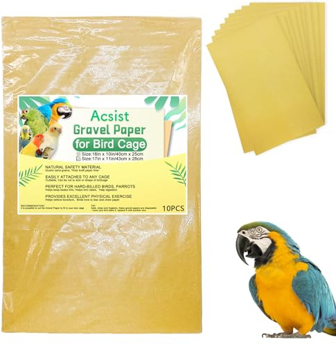 Acsist 10PCS Gravel Paper for Bird Cage, 17 x 11 inch Cuttable Sea Sand Paper Liners, Calcium Sandpaper for Hard-Billed Birds, Bird Cage Liners for Parrots,Cockatiels & All Your Feathered Friends