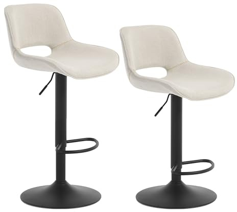 WOLTU Tabouret Bar, Lot de 2, Chaise de Bar, en Lin, Chaise Haute Cuisine, Réglable en Hauteur, Siège Rembourré, Pivotant à 360°, avec Dossier, Cadre en Métal, Beige, BH438be-2