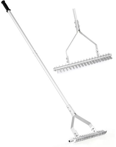 SOARS Râteau Jardin en Aluminium, Large Tête Double Face de 50 CM avec 19 Dents, Angle Réglable de 25-60°, Manche 178 CM, Aérateur Gazon pour l'Entretien de la Pelouse, Paysage (Style A)