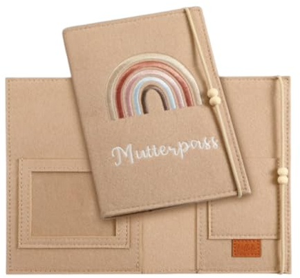 UEIOAVL Fundas para cartillas sanitarias de bebé, 1 Funda de fieltro para diario de maternidad con compartimentos para tarjetas de seguro ecografías certificados de vacunación etc (beige)