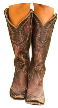 Generisch Cowboystiefel Westernstiefel Langschaft Stiefel Damen Cowboy Stiefel Retro Reißverschluß Ankle Boots Blockabsatz Winter Herbst Übergangsstiefel Stiefel Westernstiefel Halbhohe