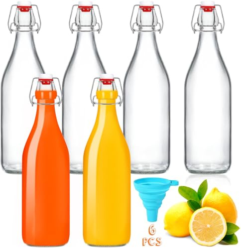 ZZXLOPEZ Lot de 6 Bouteille Verre 500ml, Bouteilles à Liqueur et à Remplir Avec Bouchon à Étrier, Entonnoir, Bouteille en Verre avec Bouchon pour le Stockage de Bière, Vinaigre, Jus de Fruits, Sirop