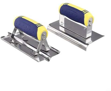 GANCEI Lot de 2 truelles de bordure en béton en acier inoxydable pour béton - Outils pour la finition du plâtre et du ciment (courbée + tranchante)
