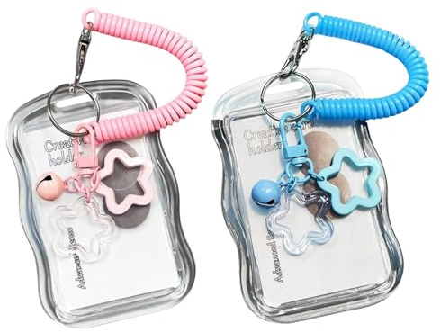 Lot de 2 porte-cartes photo avec cordon à ressort, porte-cartes photo en silicone, pendentif en forme de cloche d'étoile, pochettes pour cartes de crédit, étui pour cartes à collectionner pour